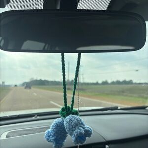 Blue and Green Crochet Car Charm Tulips